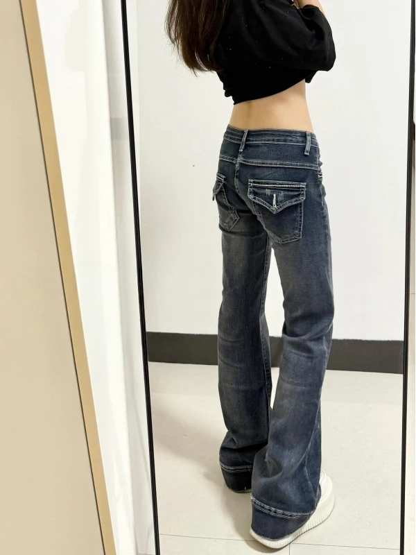 

Deep Blue Low Waist Bell Bot Jeans Women's Slim Fit Elastic Long Stretch Denim Pants Hot Girl Sle Casual Spring Autumn