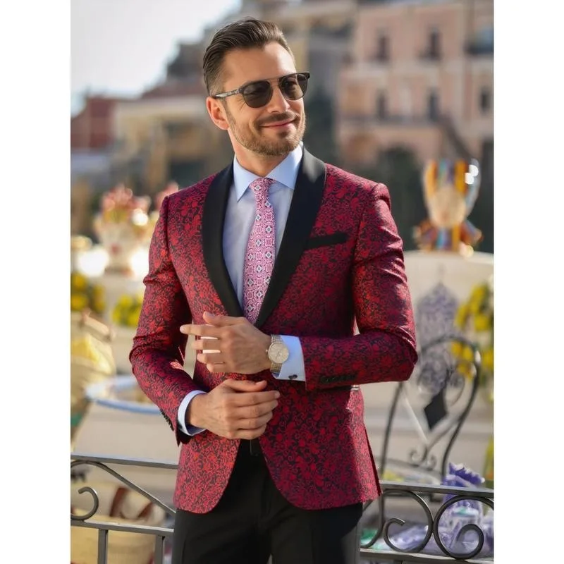 

Men's Jacquard Suit 47002 L Cross-Border Embroidered Western Style Coat Double Slit Autumn Special Wide Fit No Brand