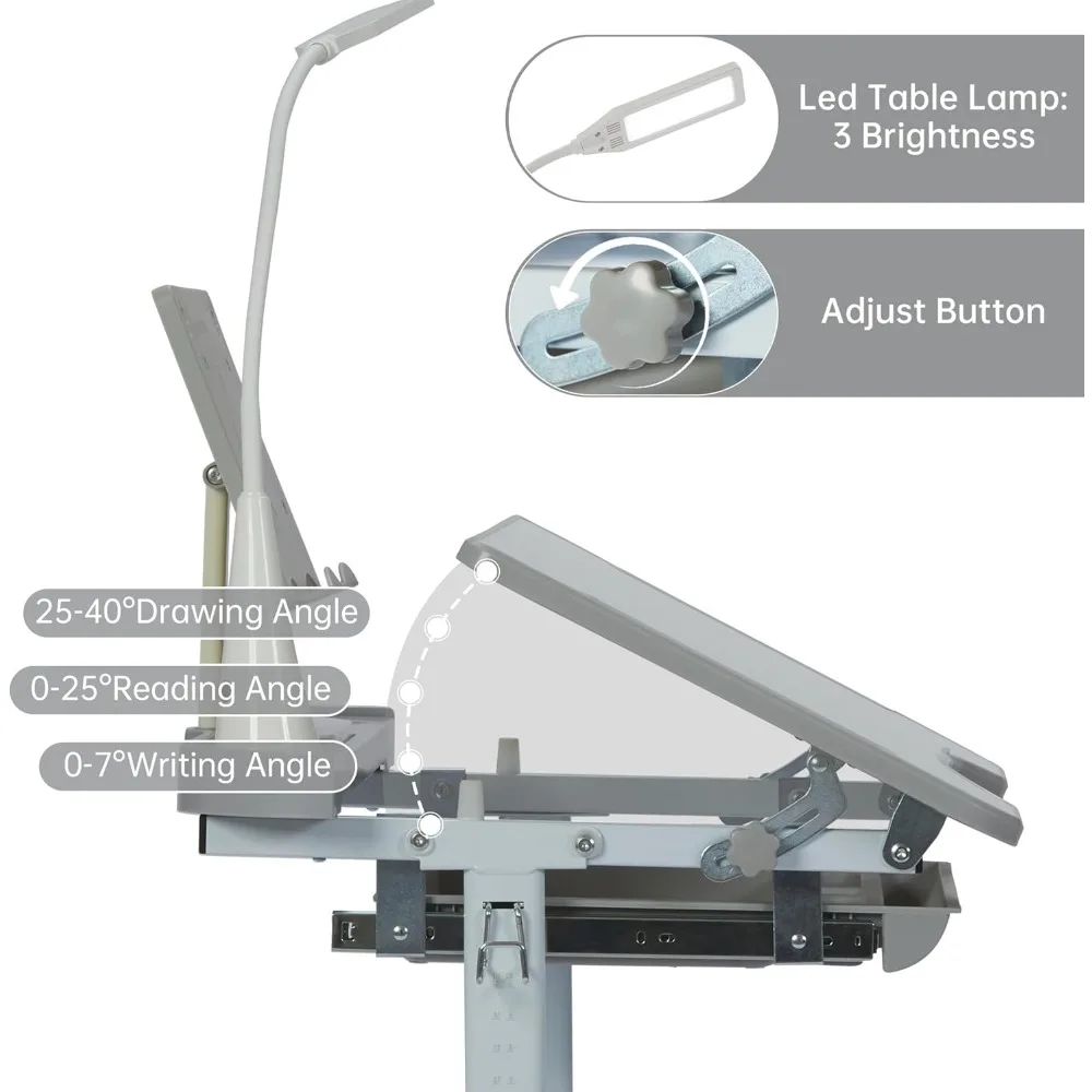Escritorio y silla de altura ajustable para niños, mesa resistente para estudiantes de escuela, color gris