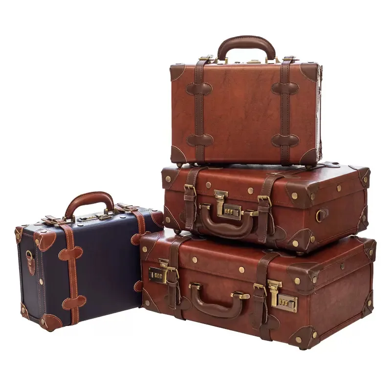 Retro Suitcase Desktop Sundries Document Storage Box Jewelry Treasure Box Wooden Box Photography Decoration Box Storage Box