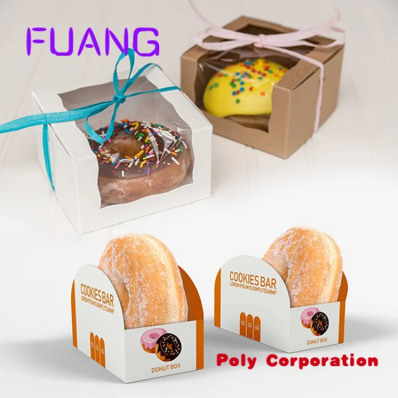 Caixas De Embalagem De Bolo Único De Papelão Tamanho Mini Donut Embalagem Caixa De Papel Barato Personalizado Impresso Design Rosa Branco Kraft Paper Food