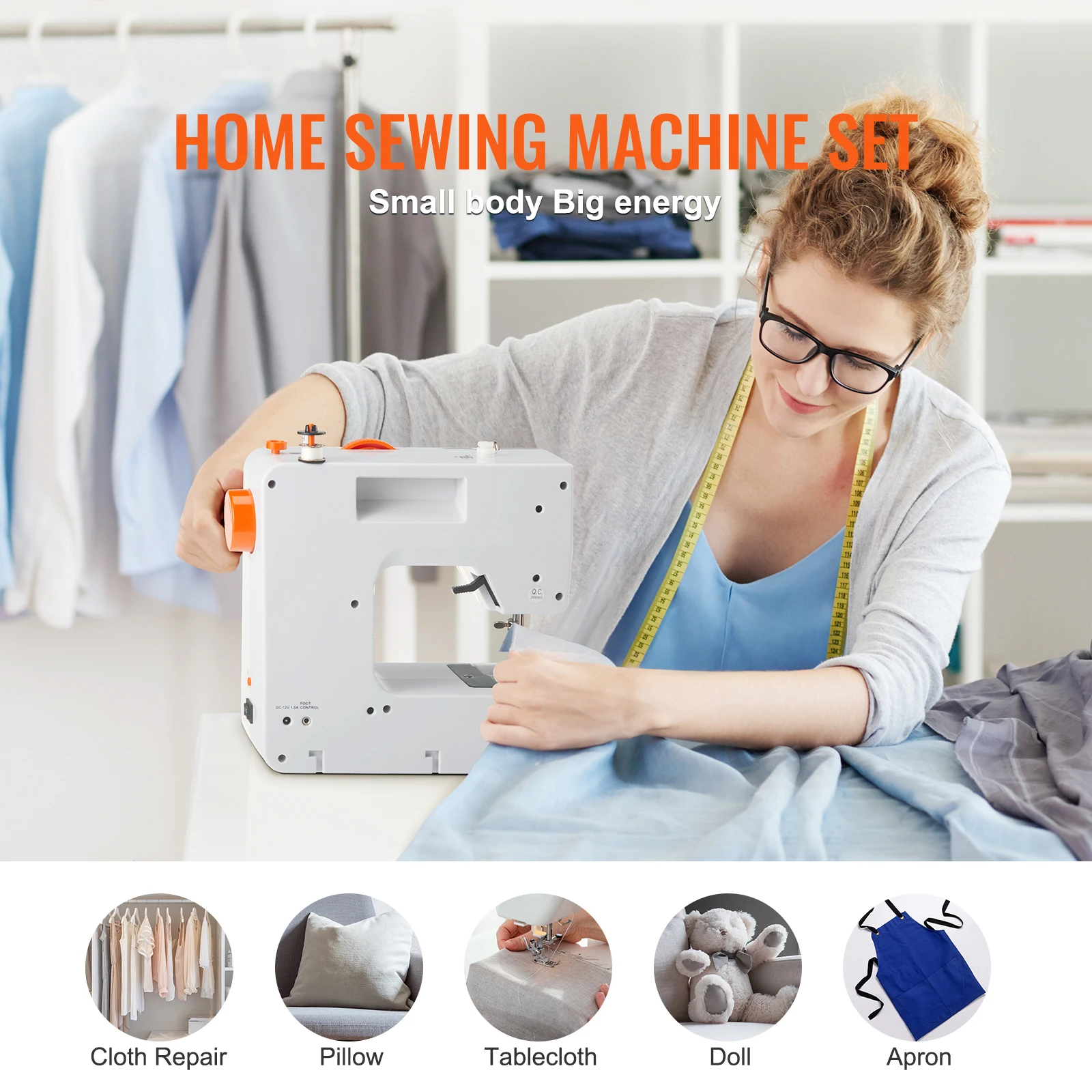 VEVOR Sewing Machine Portable Dual Speed Home DIY 38 Built-in Stitches&Reverse Sewing Pedal Extension Table 42pcs Accessories