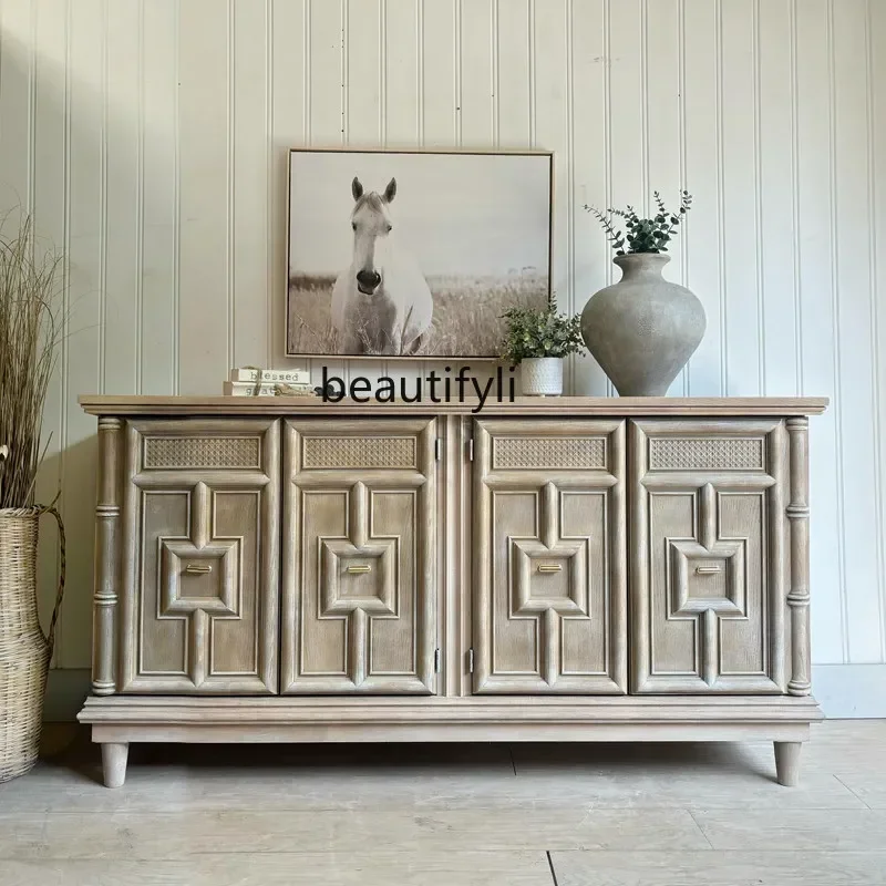 183F American retro solid wood dining side cabinet French antique art mystery cabinet, creative carved decorative cabinet