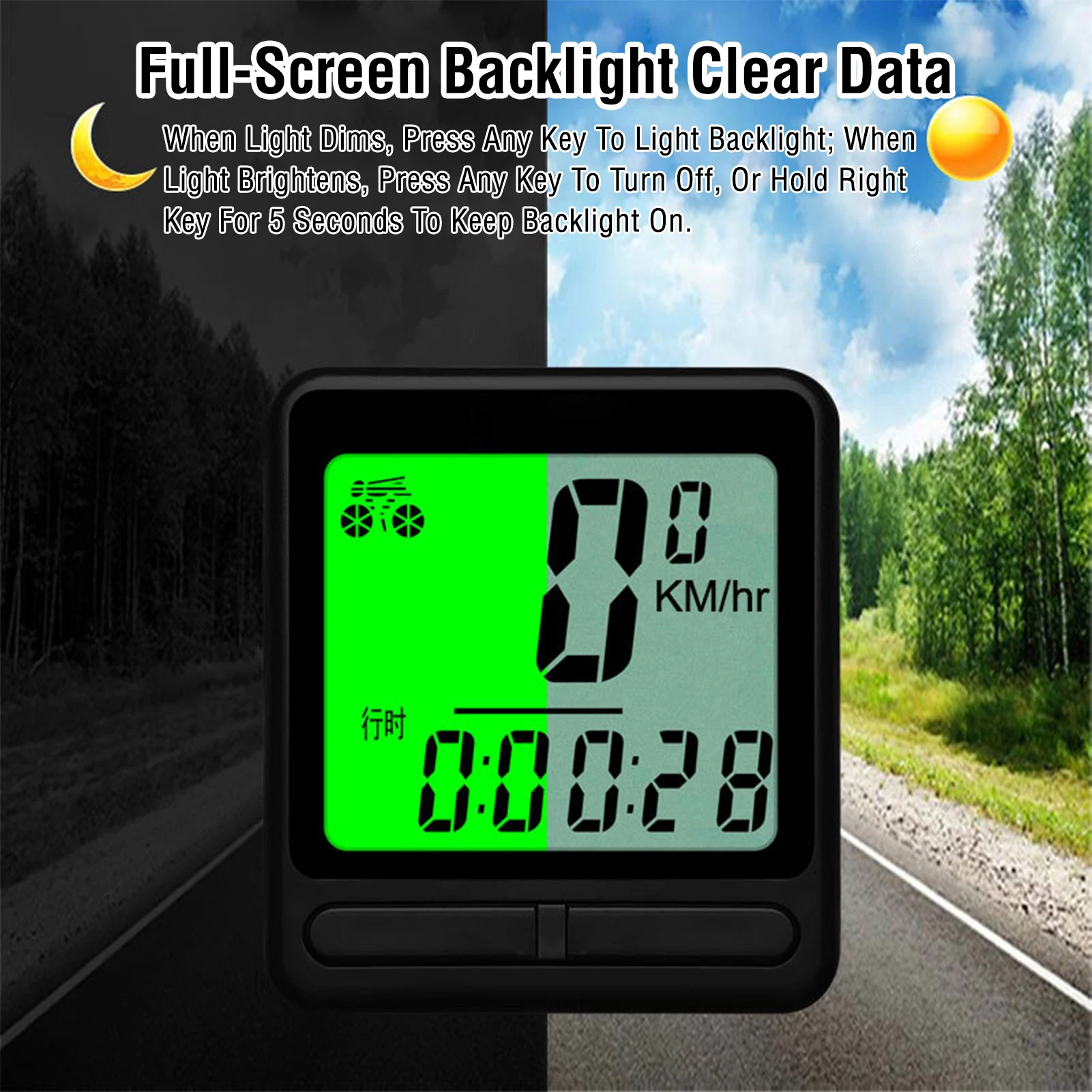Bicycle Speedometer Rainproof 24 Function Bike Computer with Auto Sleep Wake Up Backlight for Mountain Road Cycling