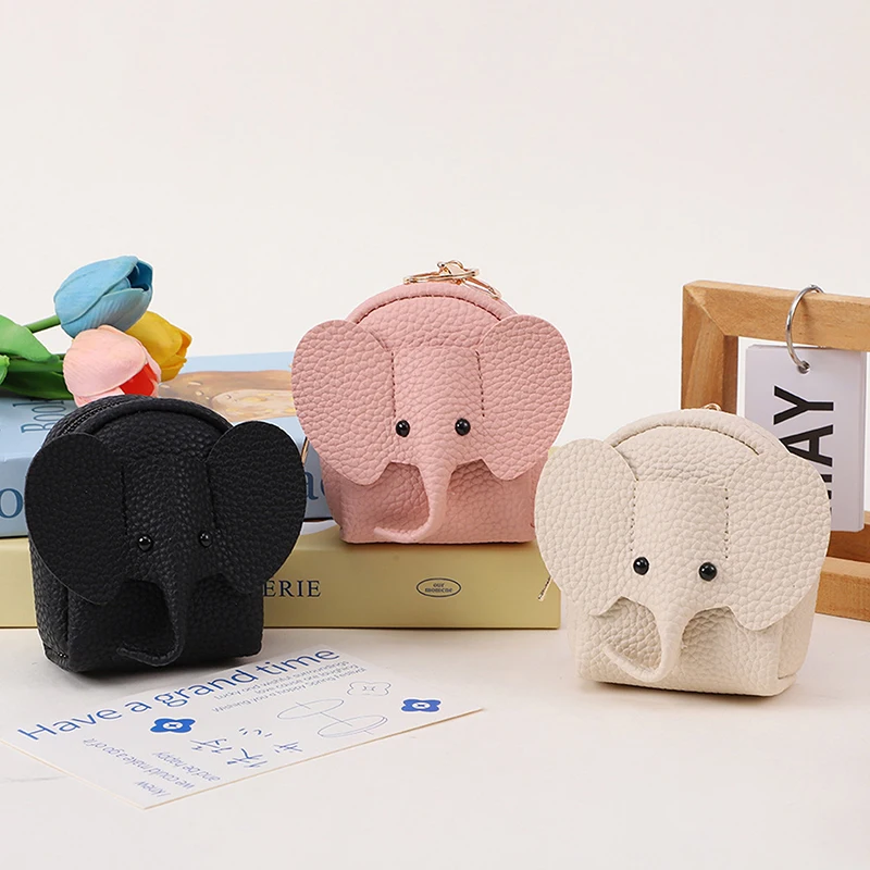 Cute PU Leather Elephant Money Bag Mini Wallet Women Coin Purse Key Ring Zipper Key Case Creative Cartoon Portable Storage Bags