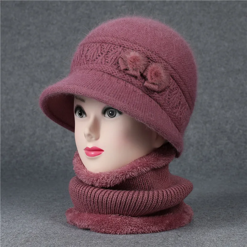 

Winter Hat Female Mother Middle-aged and Elderly Rabbit Wool Knitted Warm Pot Hat Elderly Grandmother Padded Mrs Cotton Hats