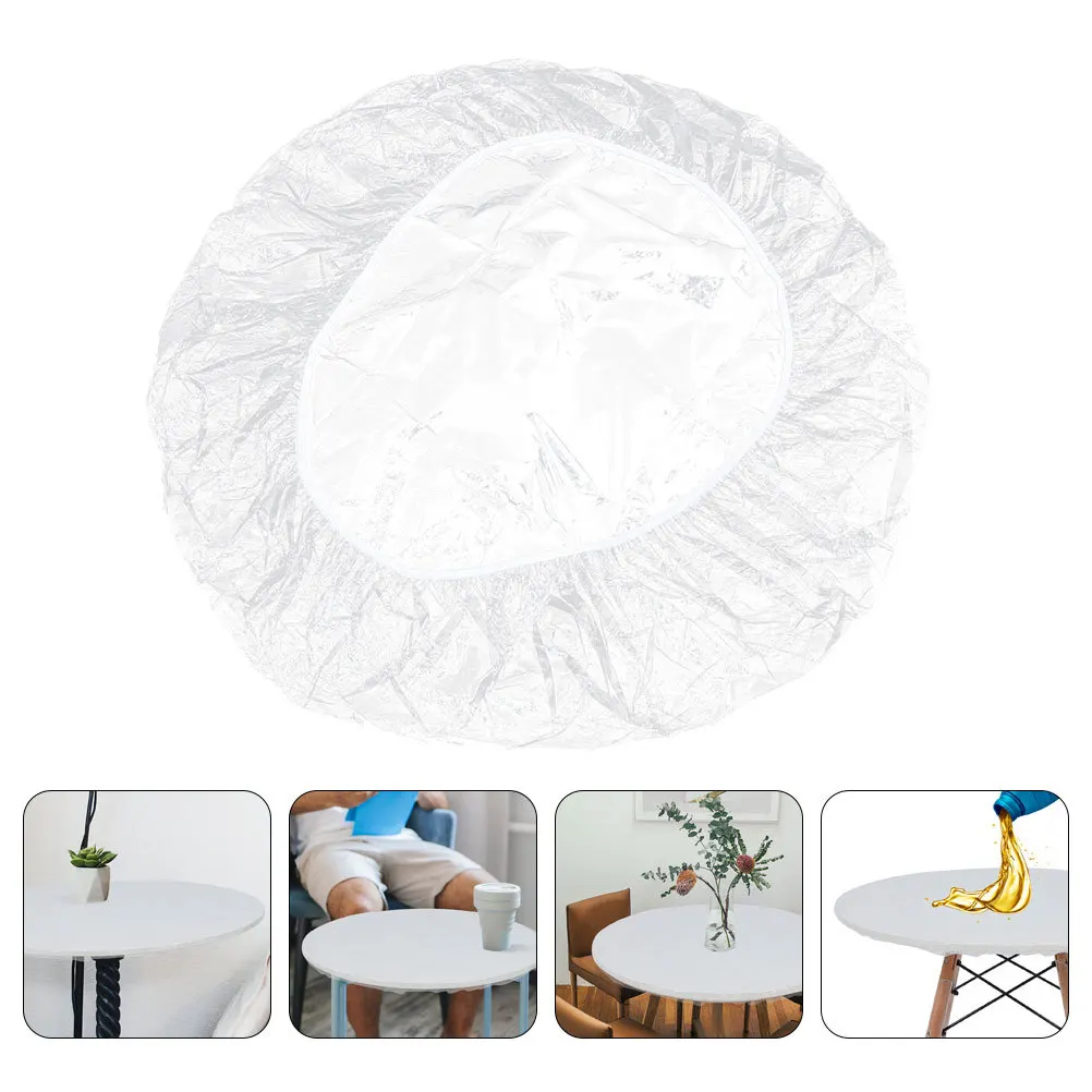 Round Elastic Oil Resistant Table Cover Clear PVC Outdoor Patio Dining Fitted Protection Cover for Various Sizes