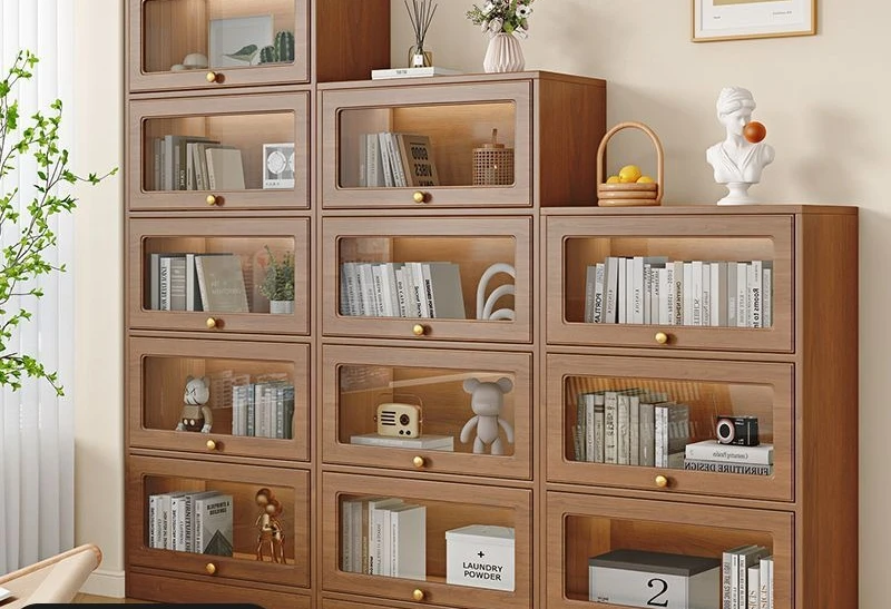 Rak buku kayu solid, lemari di dinding, perlengkapan rumah tangga