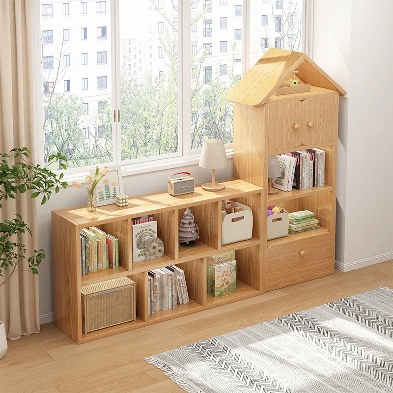 Solid wood children's bookshelf floor-to-ceiling shelf kindergarten reading area free combination toy storage cabinet home