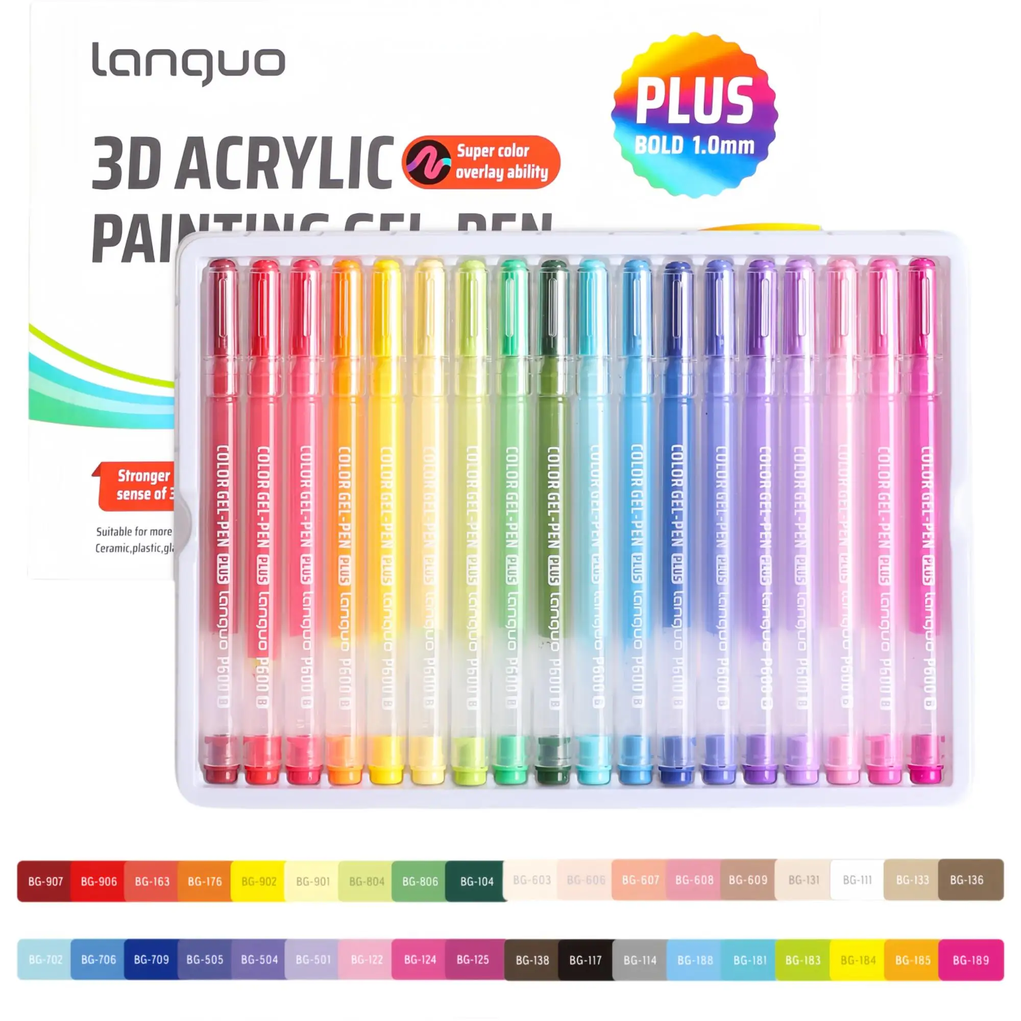 Languo 54-Color 3D Effect Acrylic Marker Set Cute Stationery Jelly Drawing Pens 1.0mm Handwriting Gel Pens