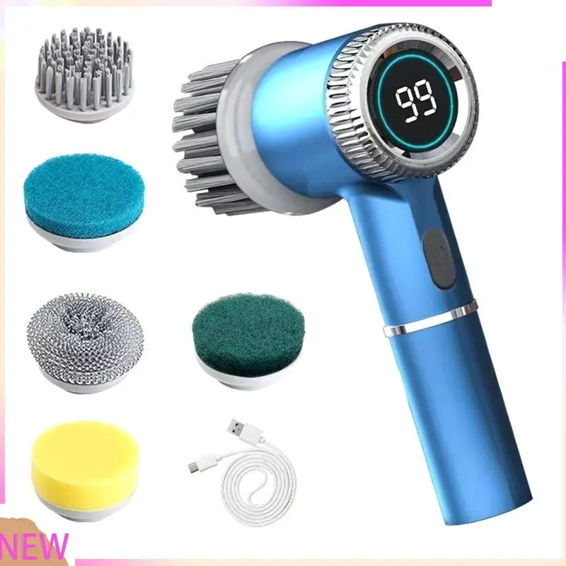 B15C Wireless Charging Brush Electric Spins Scrubber, Rechargeable Handheld Shower Cleaner Multiple Brush Heads, 3-Speed
