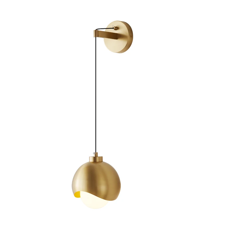 BERTH Contemporary LED Internal Wall Sconce Brass Creative Simplicity Gold Glass Bedside Lamp for Home Bedroom Decor