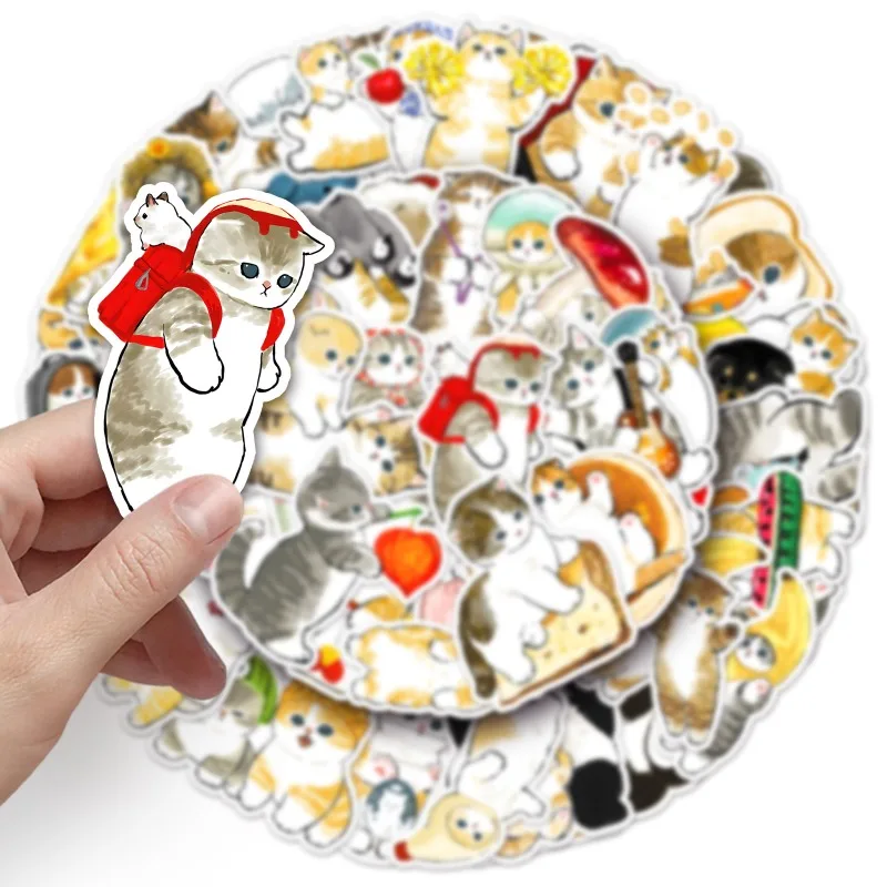 50Pcs Hand Drawn Cute Kitten Stickers Lovely Pet Patterns Waterproof Decals for Notebook Luggage Water Cup and Journal Scrapbook