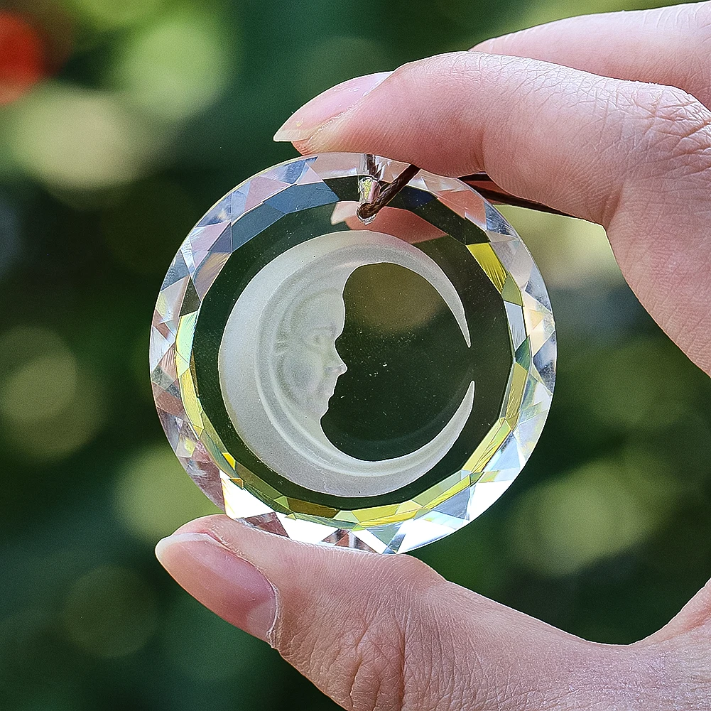 45mm Crystal Suncatcher Glass Prism Mystery Witchcraft Hanging Rainbow Maker Sun Moon Face Car Pendant Home Window Garden Decor