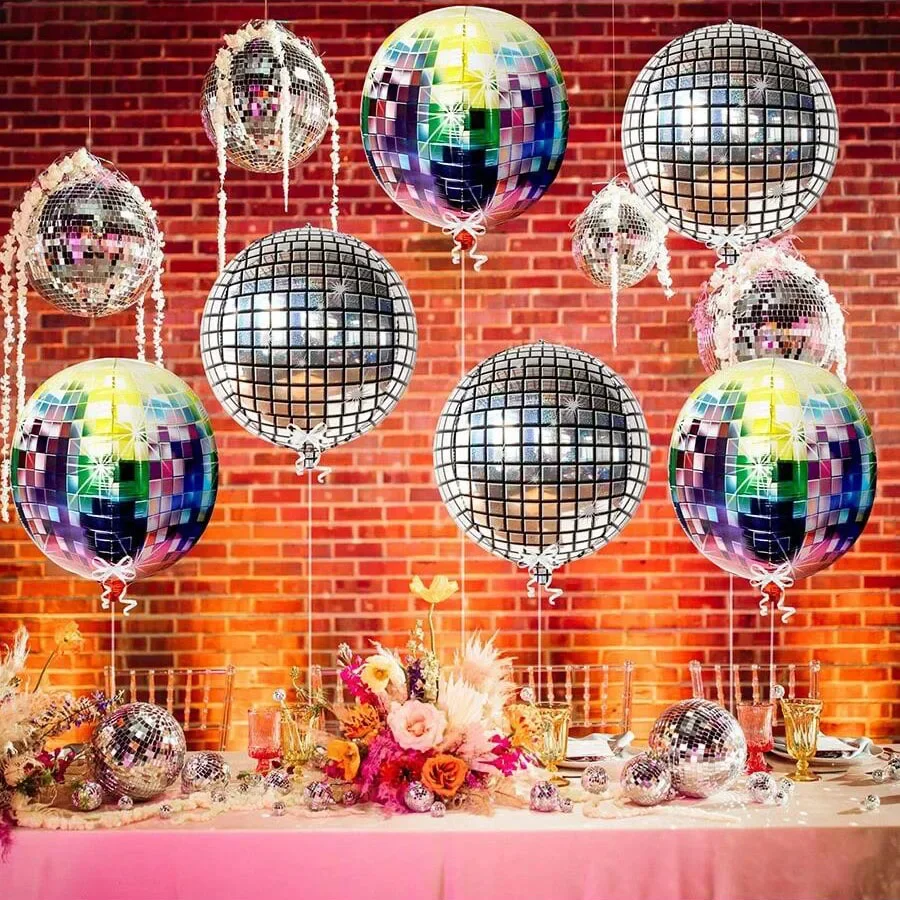 6er-Set 22 Zoll 4D Spiegel-Disco-Ballons, Retro Metallic Mehrfarbig Silber Gold Disco Geburtstagsdekoration Aluminiumfolienballons – Detail 11