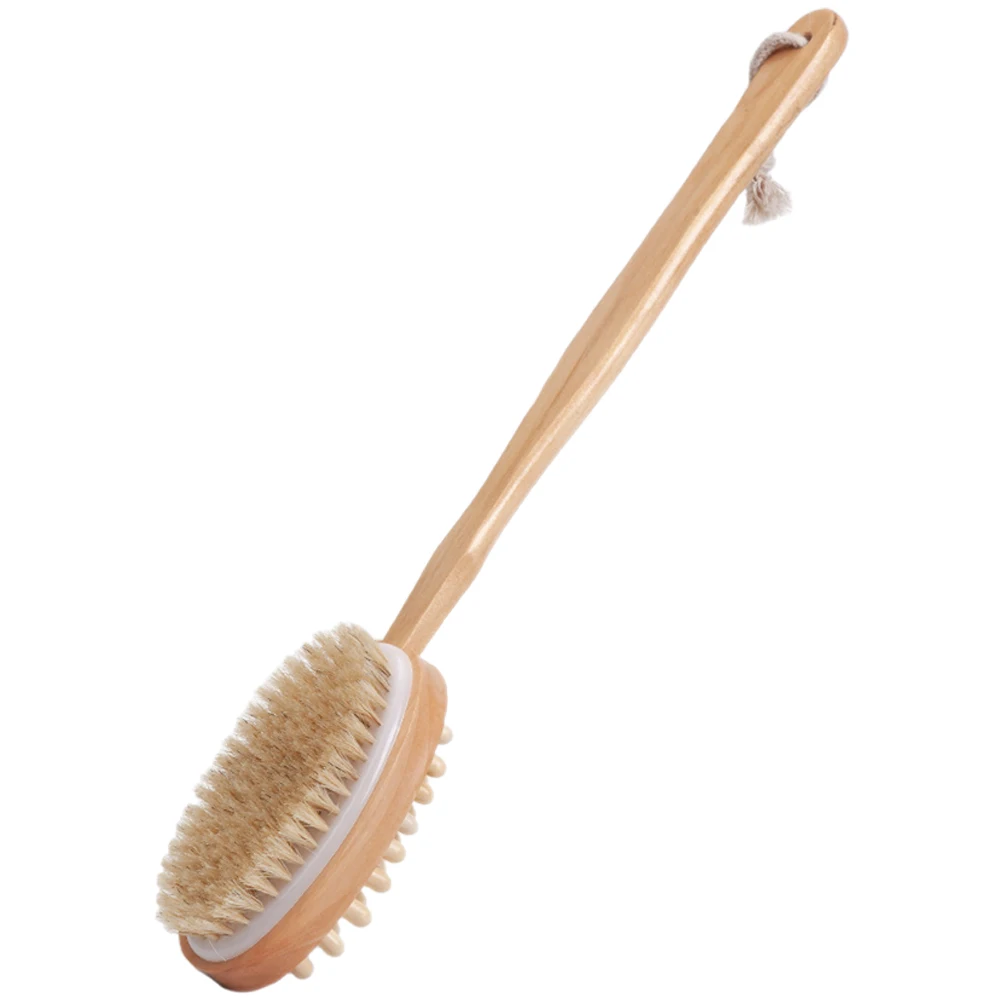 Wooden Bathing Natural Wood Body Brush Exfoliating Back Scrubber Long Handle Shower Tool Lotion Applicator Bathroom Bath