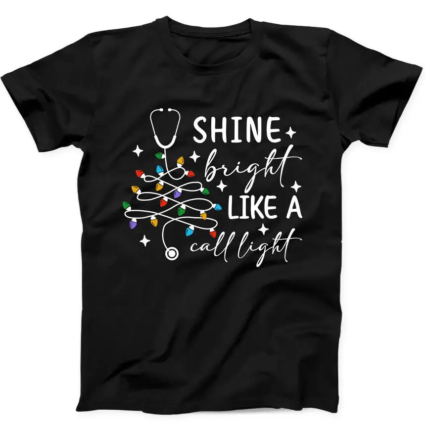 Christmas Tree Lights Doctor Nurse Funny Gift Black Tee T Shirt 206