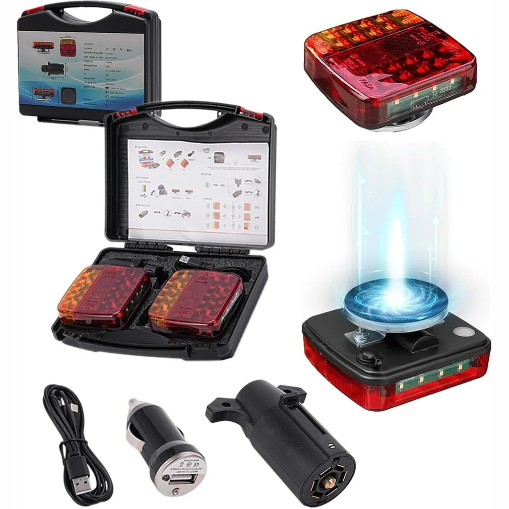 LED Rechargeable Towing Tail Light Kit For Caravan RV Camper Wireless Trailer Lights Signal Warning Brake Taillight Lamp Bright