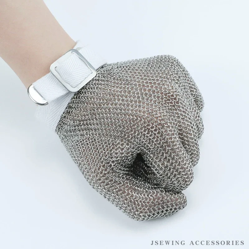 Stainless Steel Mesh Safety Glove For Cut Protection, Ambidextrous, Adjustable Wrist Strap