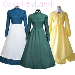 Classic Anime Moving Castle Sophie Cosplay Blue Yellow Green Long Dress Women Halloween Carnival Costumes Maid Dress