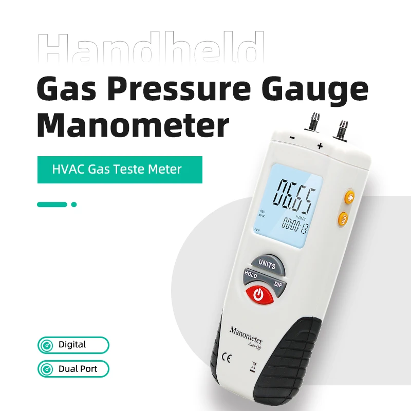 Handheld Digital Gas Pressure Manometer Dual Port Data Hold Air Pressure Gauge HVAC Gas Test Meter - Precision Test Tool