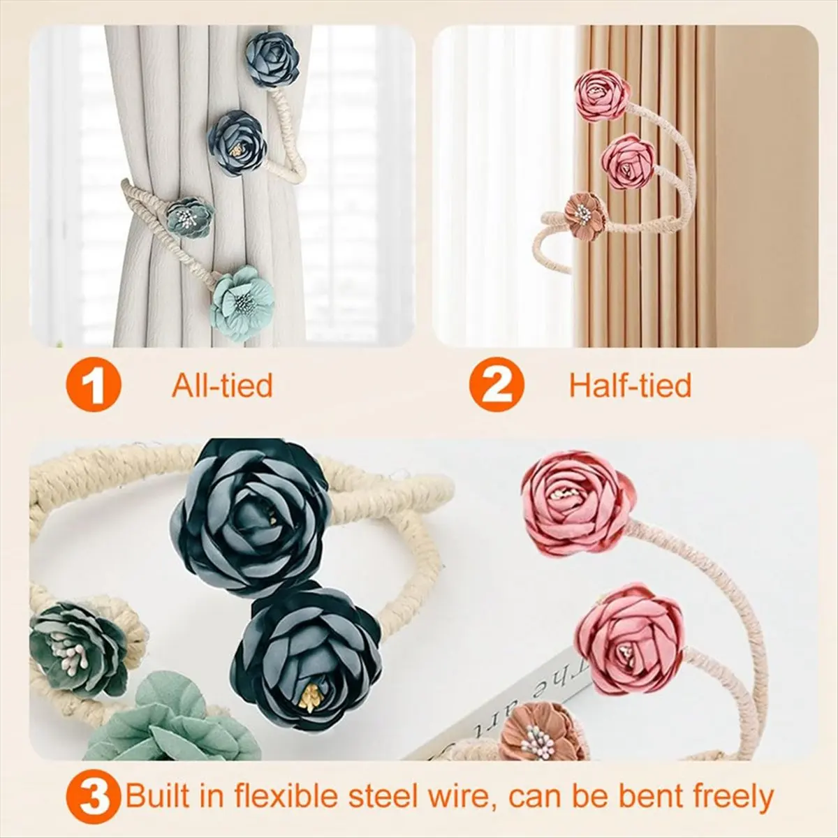 2026 NEW Flower Curtain Tie Curtain Buckle Versatile Living Room Punch-Free Tie Rope Suitable for A Variety of Styles B