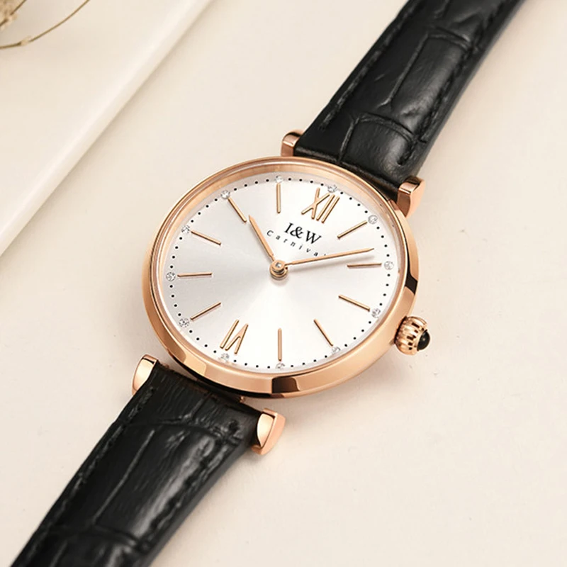 

Switzerland I&W CARNIVAL Luxury Brand Japan Quartz Women's Watches 8 MM Ultra-thin Case Waterproof Diamond Sapphire Clock 562L