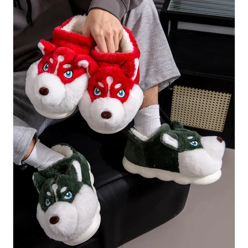 Winter Warm Dog Puppy Slipper Women Fluffy Fur Plush Indoor Thermal Furry Fuzzy Home House Shoe Flat Slide Cute Cozy men Husky view 2