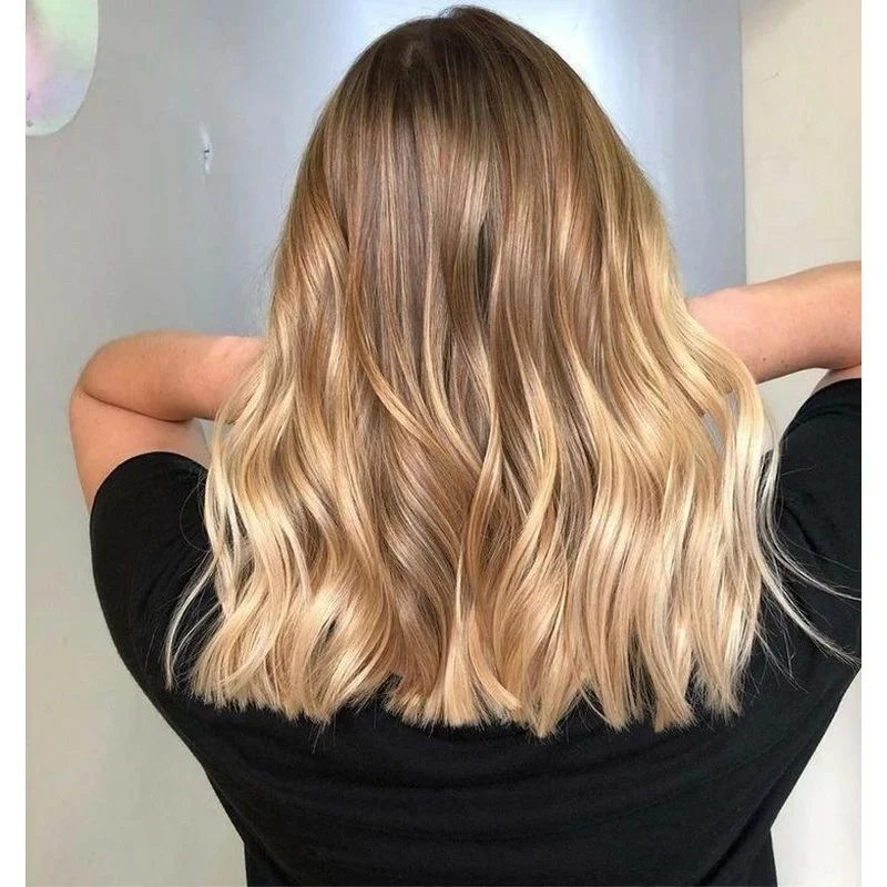 Balayage Ash Brown Honey Blond Wavy Wigs Lace Front Wigs Human Hair