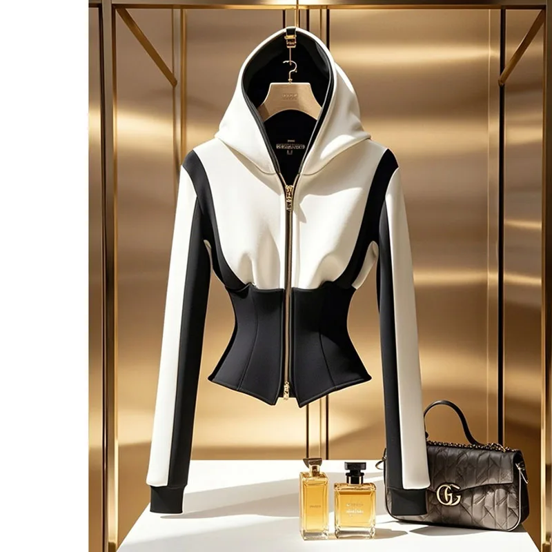 

Маленькая женская толстовка с капюшоном в ароматном стиле, новинка 2025, весенне-осенняя короткая куртка на молнии, пальто, верхняя женская верхняя одежда