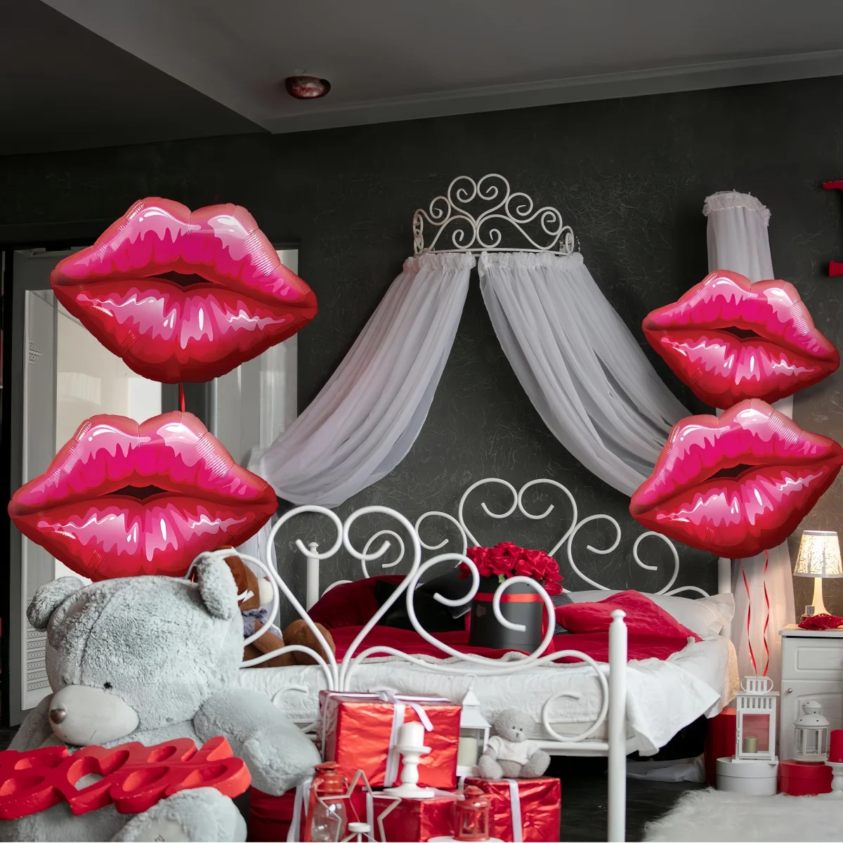 Roter Lippenballon, große Lippen und Lippenstift, Aluminiumfolienballon, Hochzeit, Valentinstag, Vorschlag, Jubiläumsdekoration – Detail 14