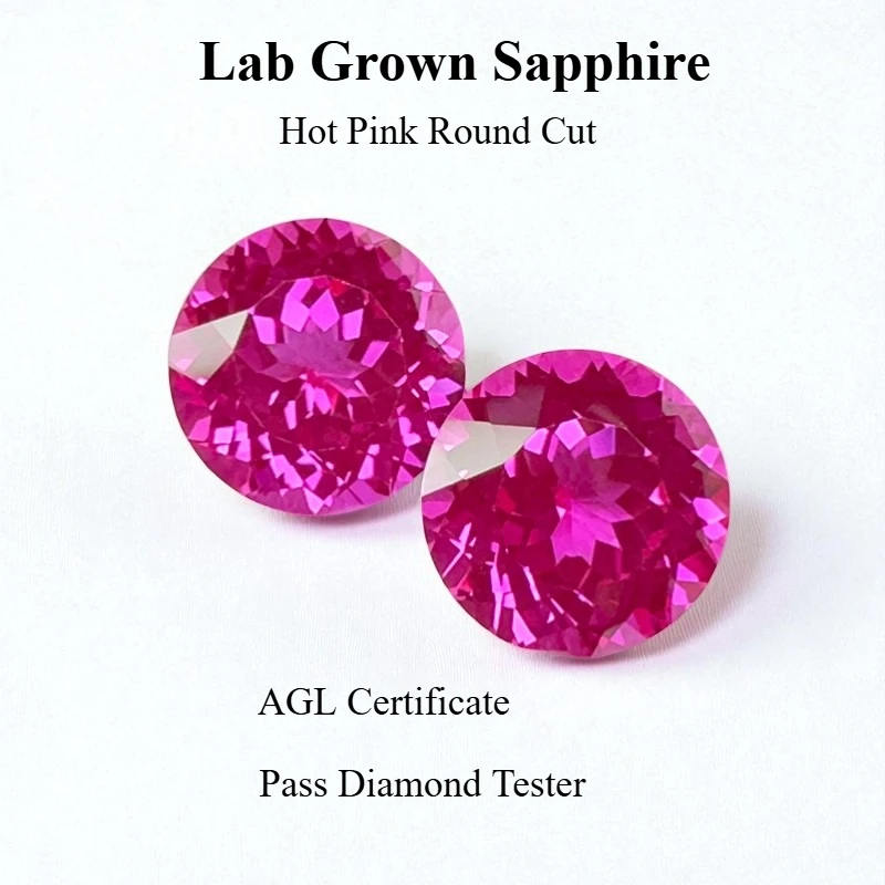

Lab Grown Sapphire Hot Pink Color Round Shape Charms Bead for Diy Jewelry Making Bracelet Materials Selectable AGL Certificate
