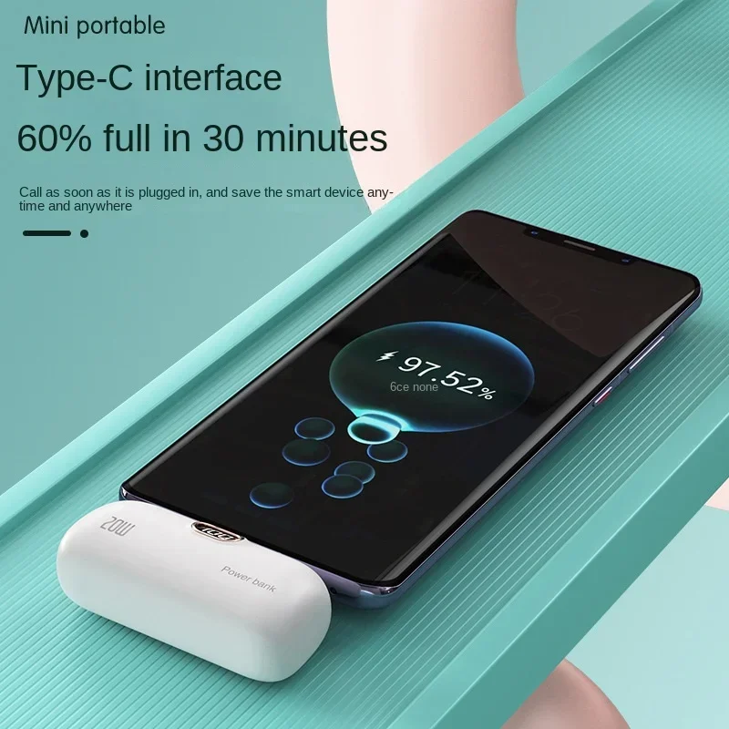 

5000mAh BCAK in-line Mini Emergency Portable Digital Display Capsule Power Bank Is Suitable for Android, Apple Type-C Interface,