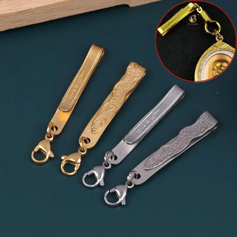 

Titanium Steel Scripture Engraved Buddha Amulets Pendant Clasps Clip Connector DIY Hanging Clips Decor Jewelry Accessories