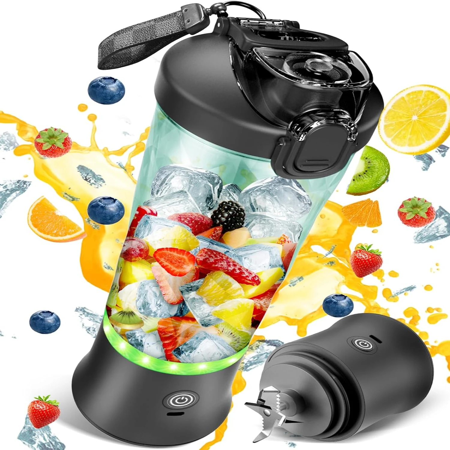 Efficiënte en compacte draagbare 240 W USB oplaadbare mini-persoonlijke blender voor shakes en smoothies, BPA-vrij 20 Oz met 6 mesjes