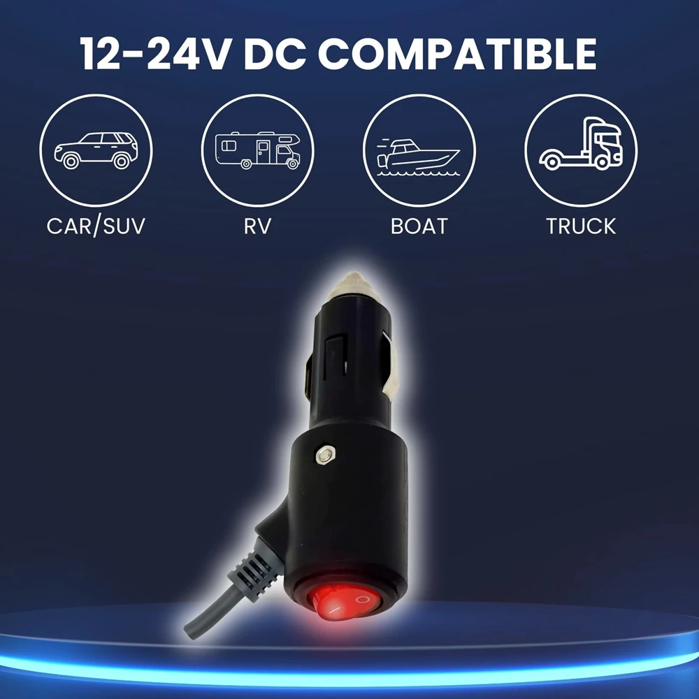 車のシガレットライター用のミニDC電源ケーブル,スタートリンク用の12Vから24Vアダプター付きシガレットライター,オン/オフスイッチ付きオスプラグケーブル