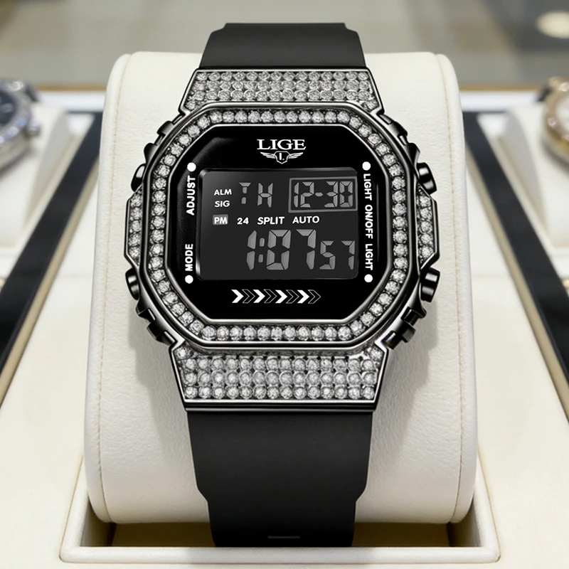 

LIGE Fashion Diamond Mens Watch Casual Sports Digital Watches Men Waterproof Chronograph Date LED Wristwatch Luxury Gifts Reloj