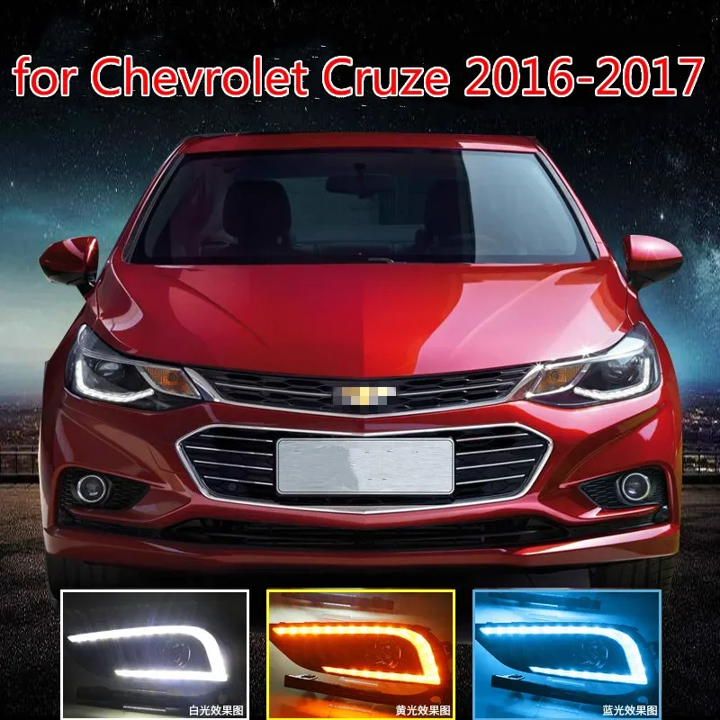 New design and Turn Signal style Relay 12V car LED DRL Daytime Running Lights with fog lamp hole for Chevrolet Cruze 2016 2017