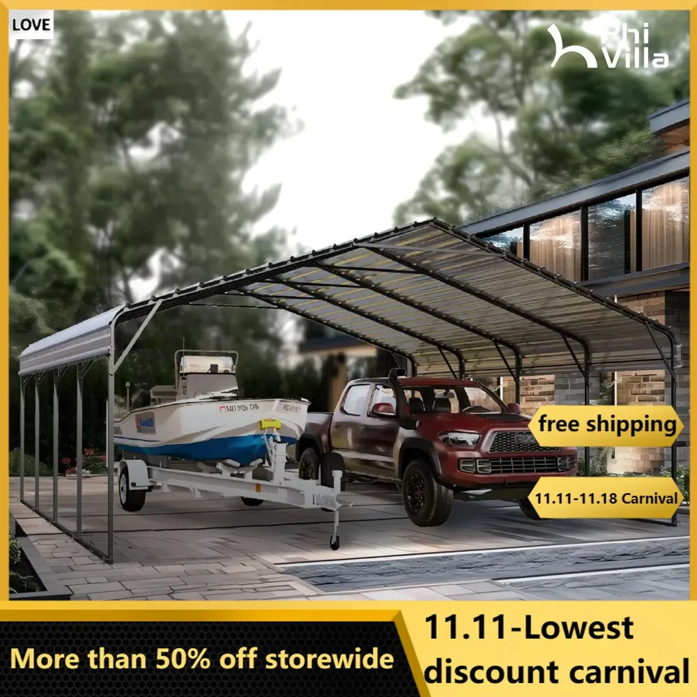 Metal Carport 20 X 20 Ft With Galvanized Steel Roof, Sturdy Heavy Duty Metal Carport for Cars, Boats and Tractors Carport