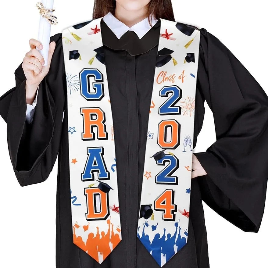 Fangleland 2024 Graduation Orange Blue Shawl，for 2024 Farewell Campus Graduation Party Supplies