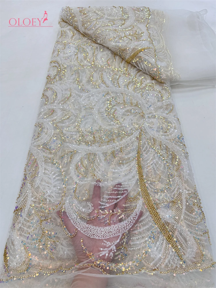 

OLOEY OLOEY African Lace Fabric 2026 Sequins Tulle Evening Dresses Embroidery French Fashion Mesh Fabric for Women Sewing