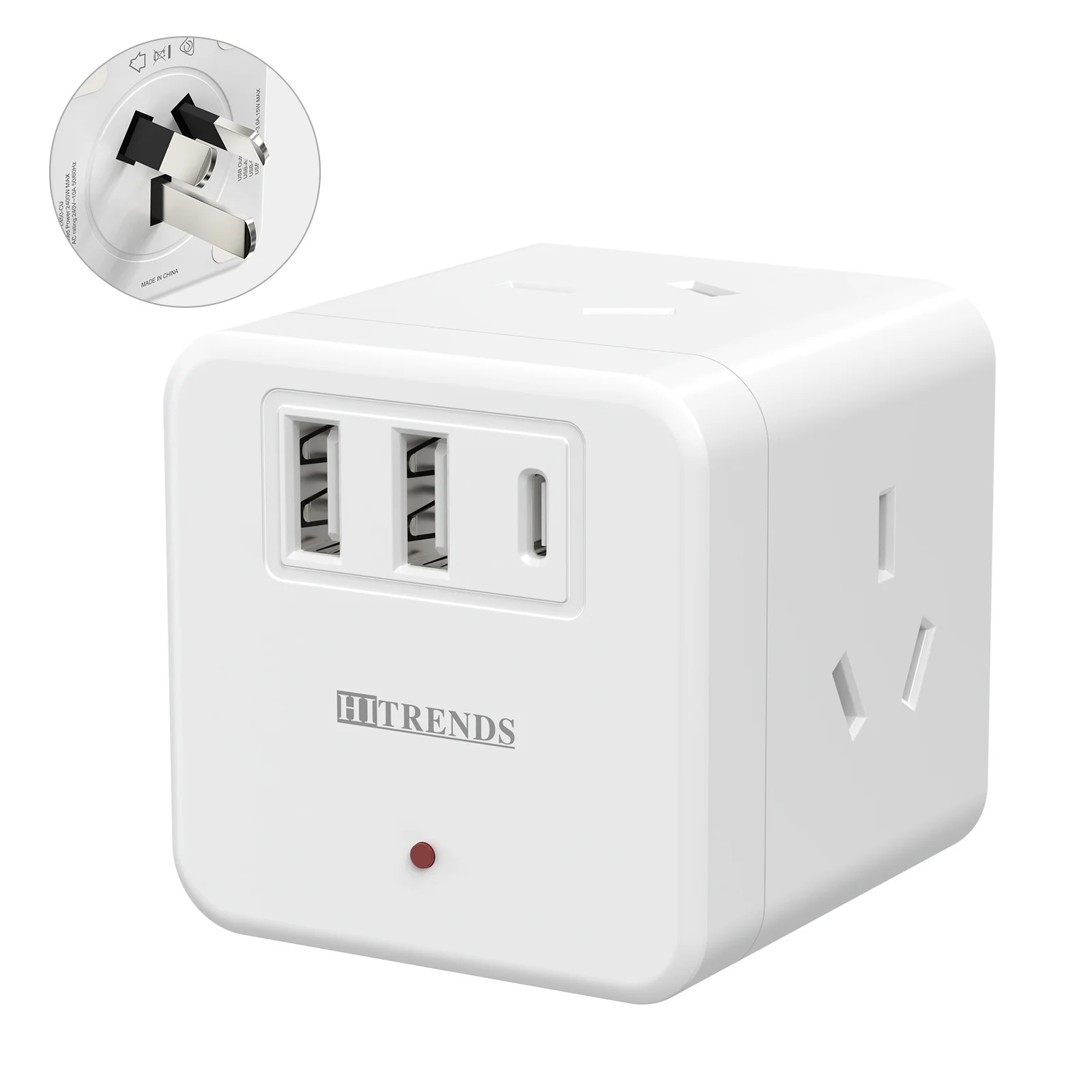HITRENDS Australian Plug Cube Power Socket with 4AC+3USB Multi-Port Fast Charging Is Suitable for Home, Office and Travel