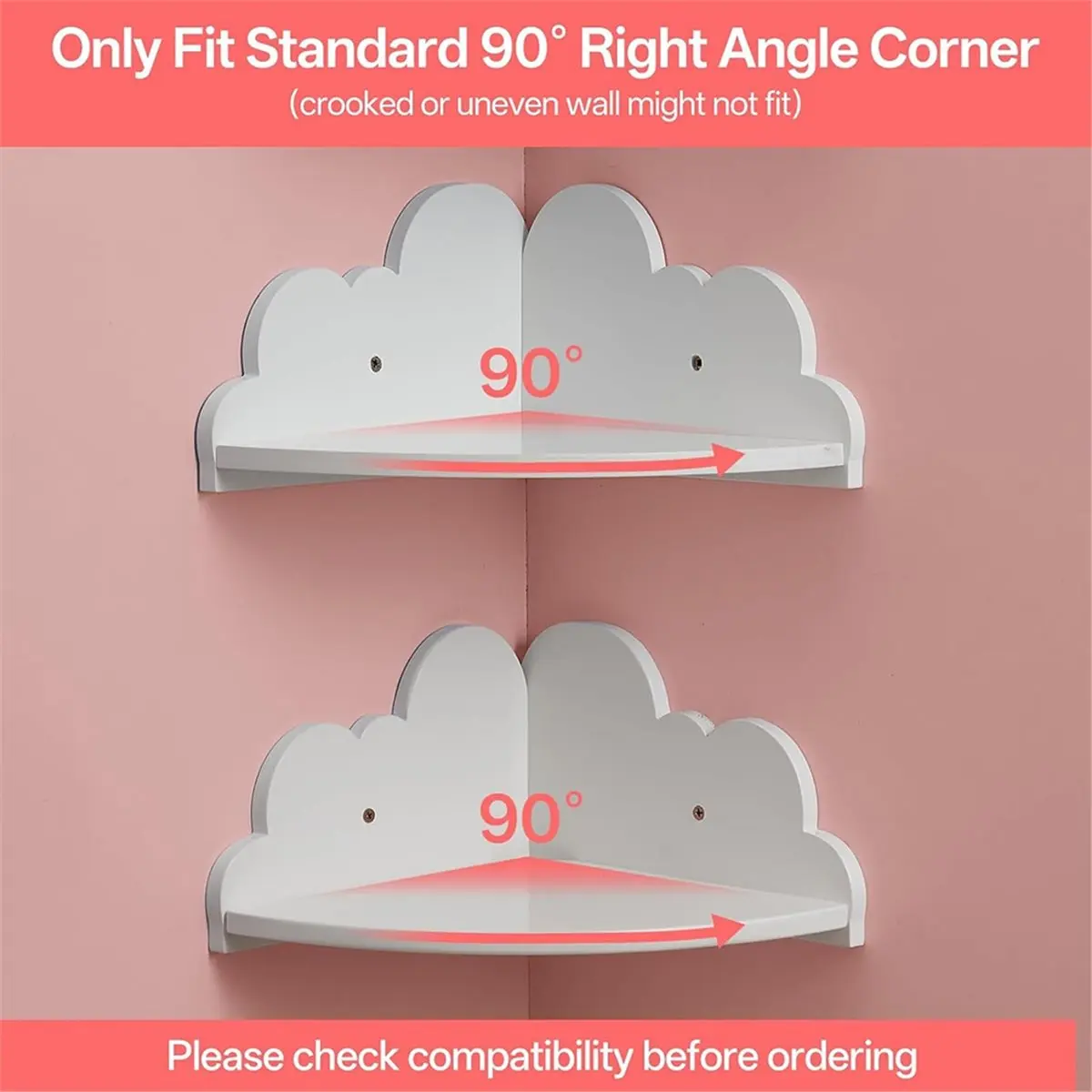 Floating Shelves, 3-Piece White Corner Shelf Set, Cute Wooden Wall-Mounted Shelves, Cloud Tray Shelf