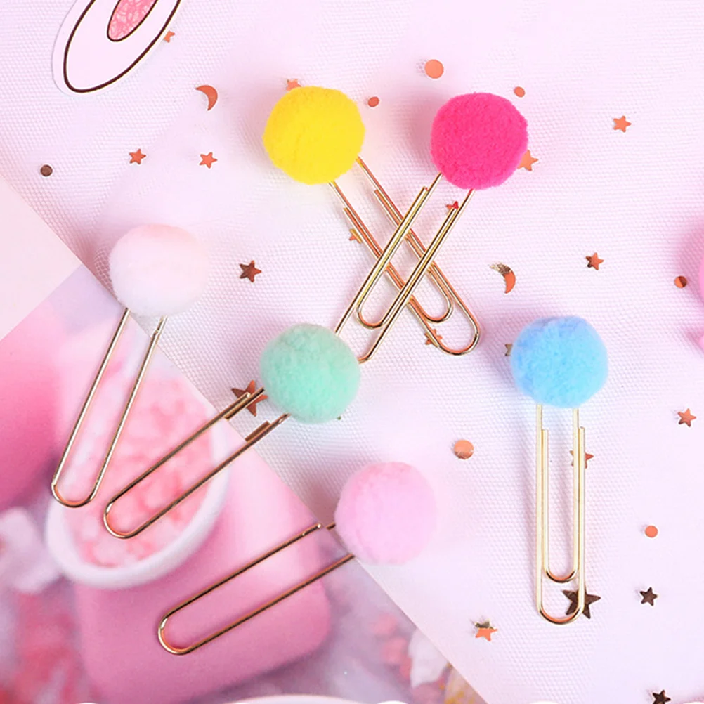 

30 Pcs Plush Ball Bookmark Clip Colored Paper Clips Metal Decorate Hairball Office