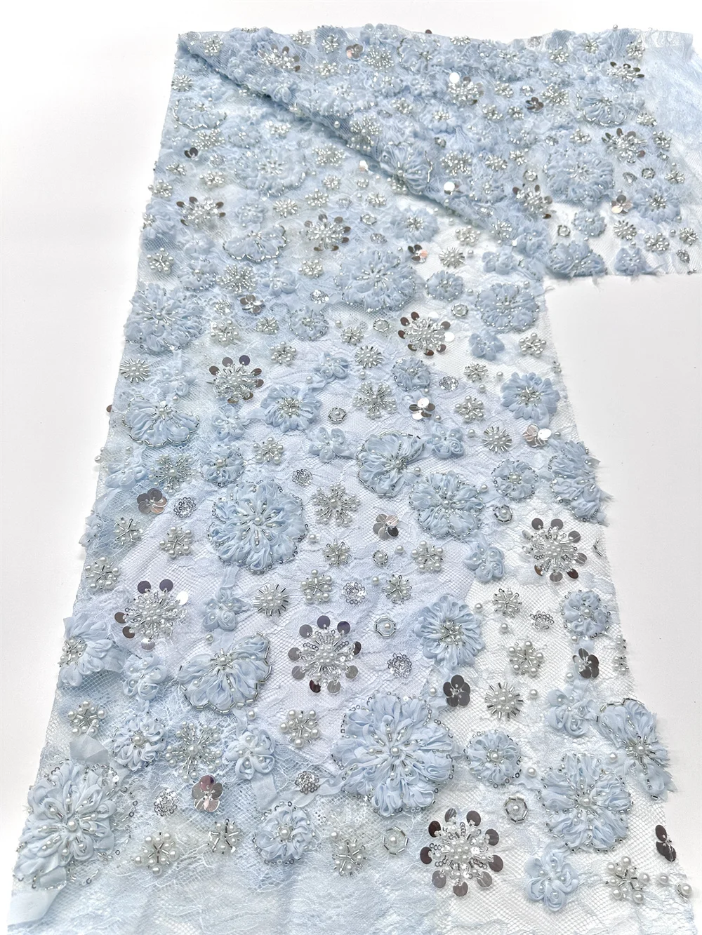 

African 3D Tulle Lace Fabric Sequins 2025 High Quality French Beads Embroidery Nigerian Wedding Party Material Dresses Sewing