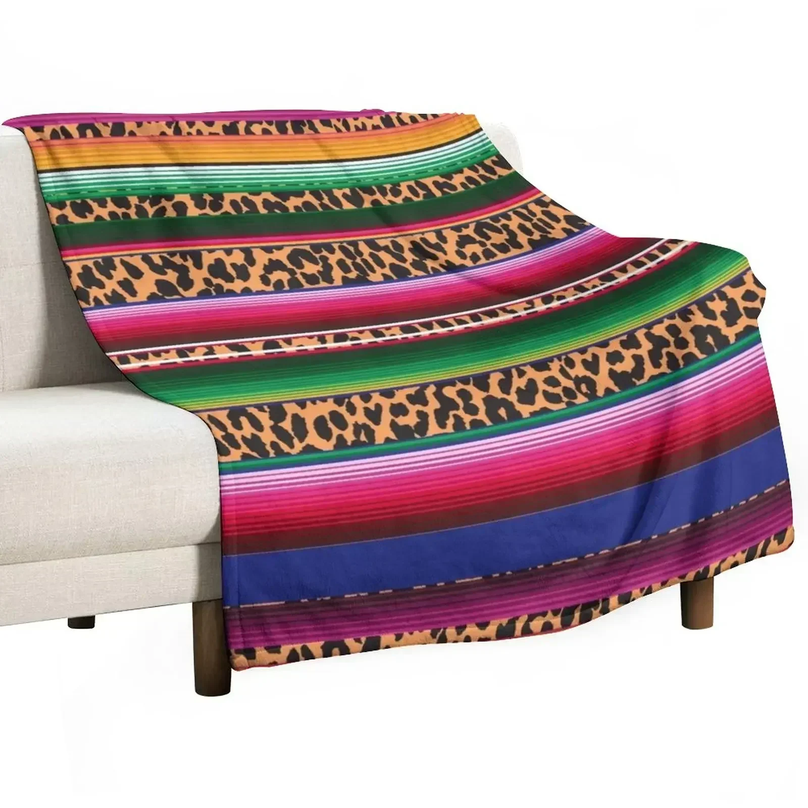 

Beautiful Mexican Serape and Leopard Print Throw Blanket Heavy Decorative Throw blankets ands Summer Blankets