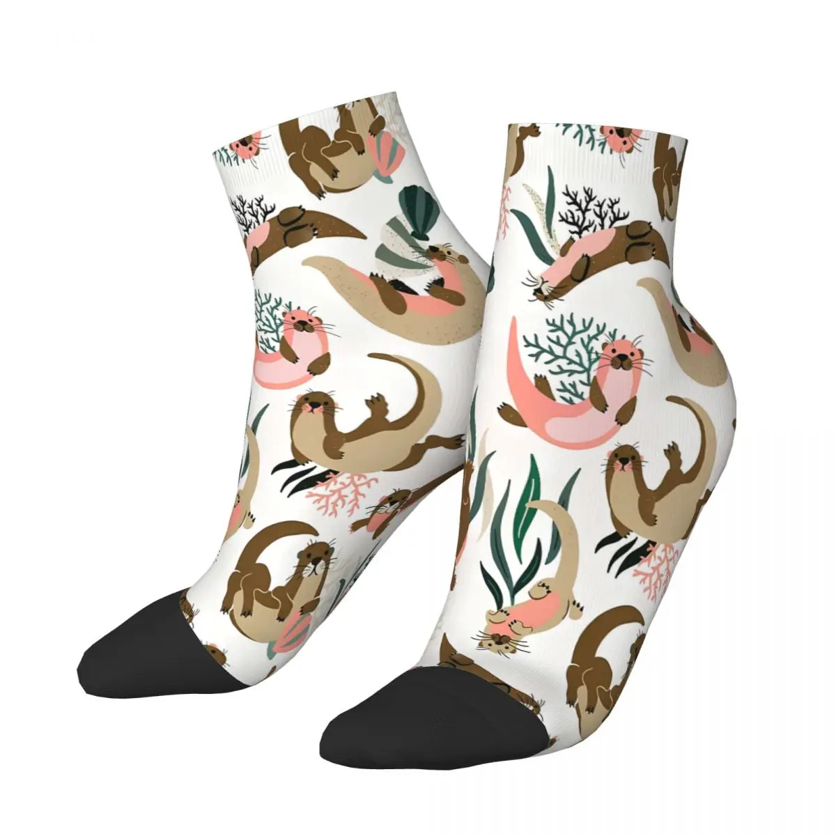 

Otter Collection On White Ankle Socks Male Mens Women Spring Stockings Hip Hop