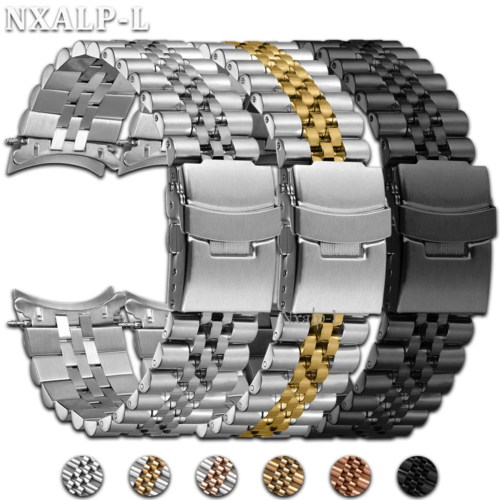 Bracelet de montre en acier inoxydable massif pour Seiko Skx007/009, pour Rolex, bracelet incurvé Jubilee pour hommes, 18/19/20/21/22/23/24/26mm