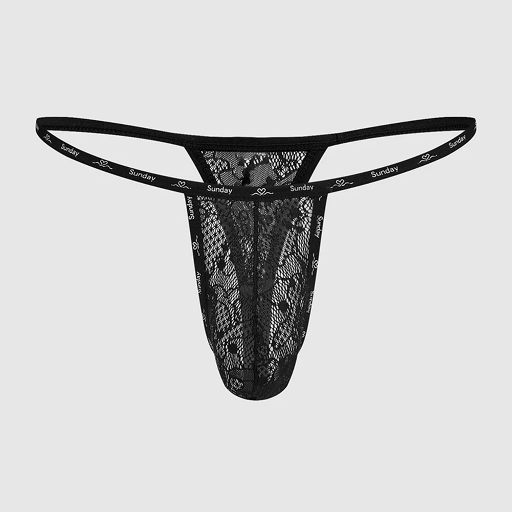 Men Lace Jacquard Sheer Thong Underwear with Big Pouch Design Comfortable G String Briefs for Breathable Everyday Use