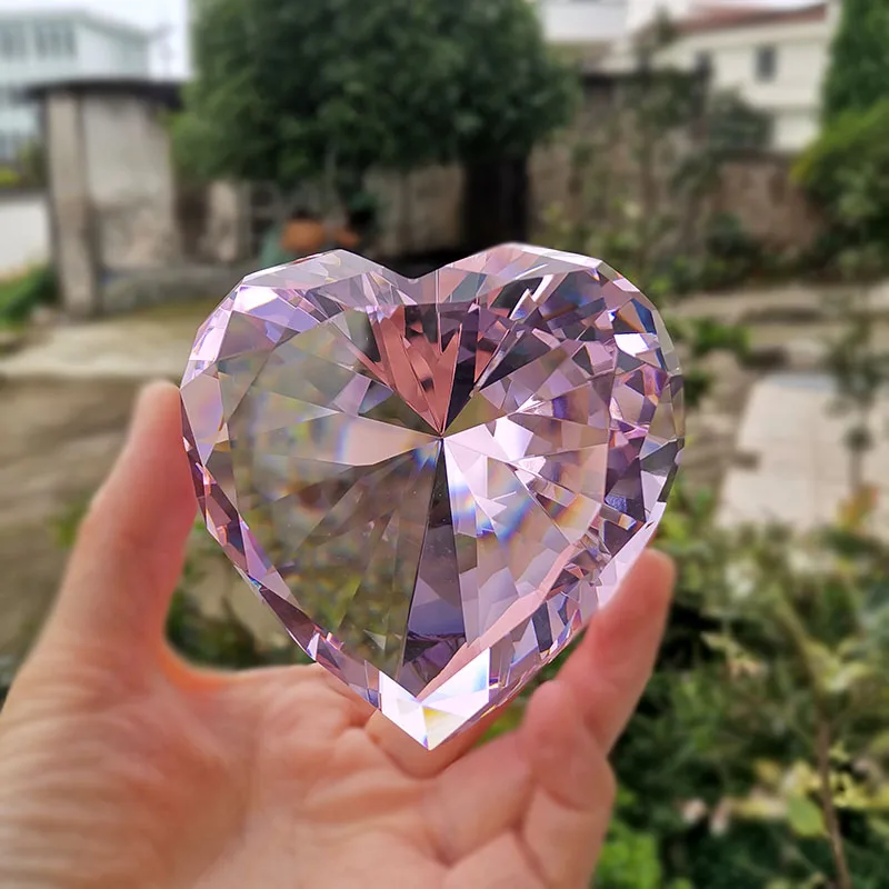 90mm Crystal Diamond Ornaments Heart Shape Glass Paperweight Home Wedding Decoration Figurine Artificial Diamonds Gifts Souvenir